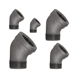 Coude 45 degré mâle x femelle en acier noir malléable