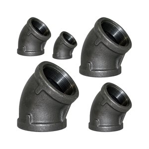 Coude 45 degrés en acier noir malléable
