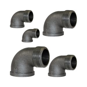 Coude 90 degrés mâle x femelle en acier noir malléable